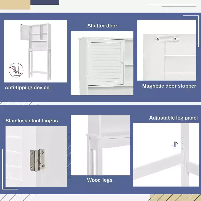 Organisateur de toilettes TROPOW avec étagère réglable, armoire autoportante avec porte à volet et espace de rangement ouvert pour salle de bain Blanc
