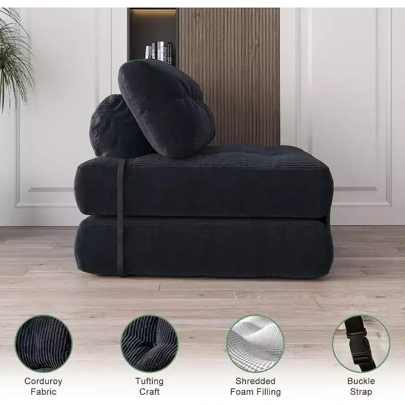 Canapé-lit pliable, canapé pliant au sol pour salon, fauteuil de couchage convertible avec oreiller matelas pliable soutien dorsal, beige