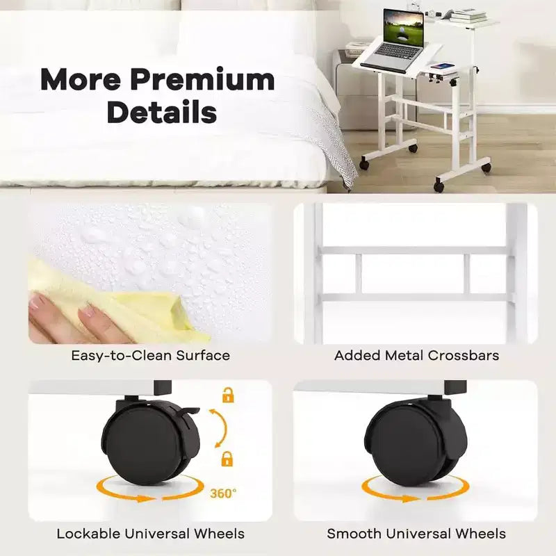 Petit bureau debout avec roulettes, bureau mobile, table debout portable sur roulettes pour tapis de marche, bureau d'ordinateur roulant à hauteur réglable