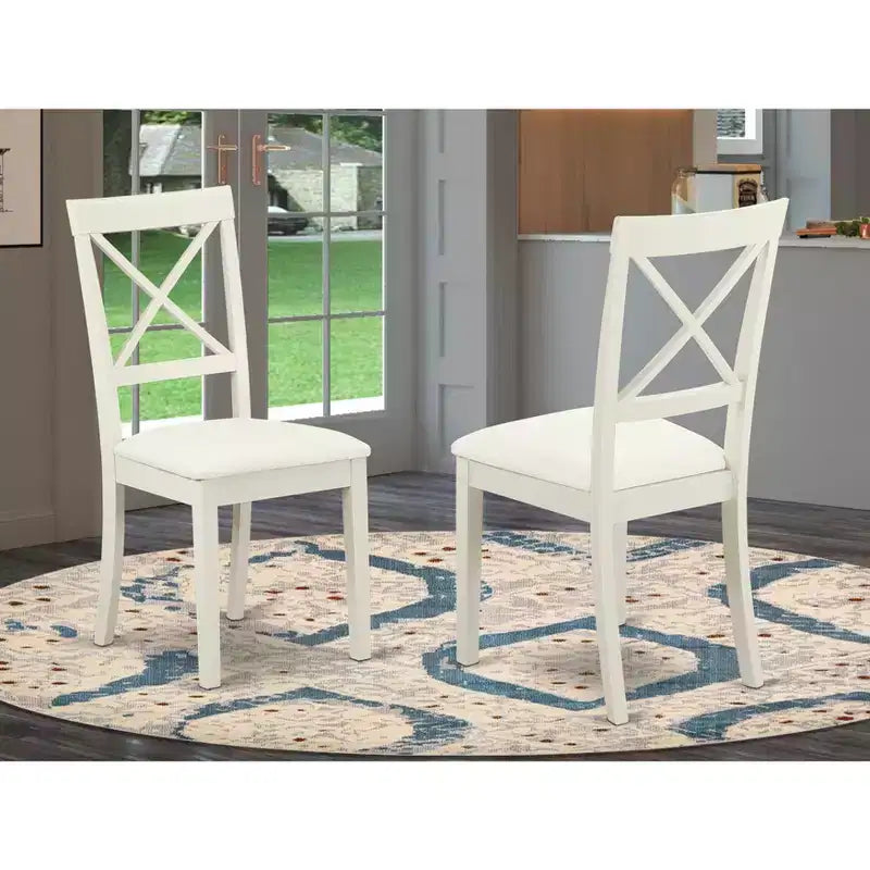 Chaise de salle à manger HomeStock Belmont 2 Coastal Cottage à dossier en X – Blanc, siège en similicuir