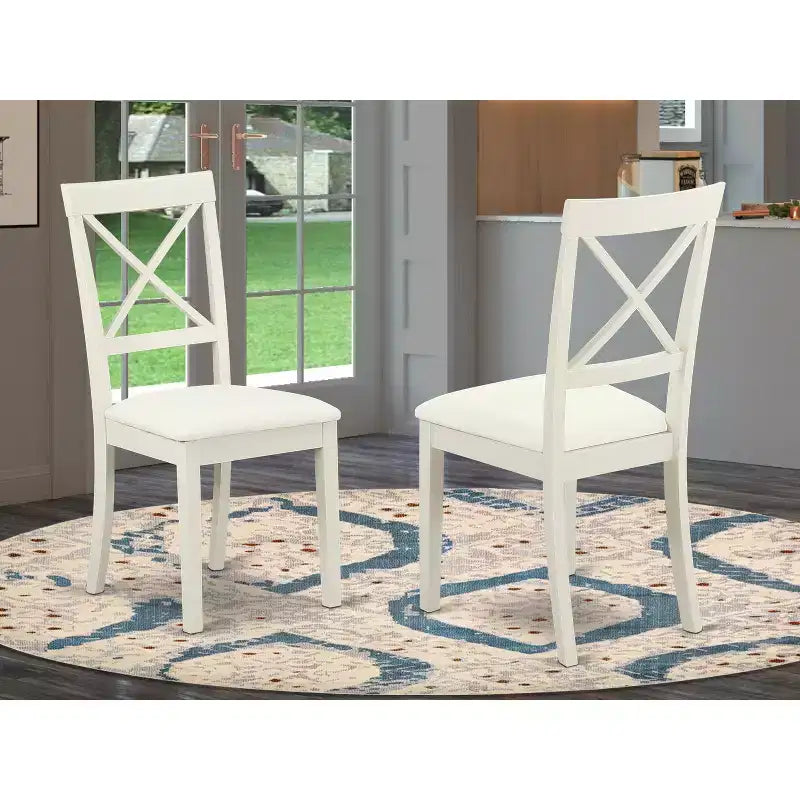 Chaise de salle à manger HomeStock Belmont 2 Coastal Cottage à dossier en X – Blanc, siège en similicuir