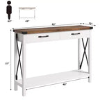 COZONY 43 Table console de ferme avec 2 tiroirs et étagère de rangement à 2 niveaux, table d'entrée et de canapé étroite en bois pour couloir et salon