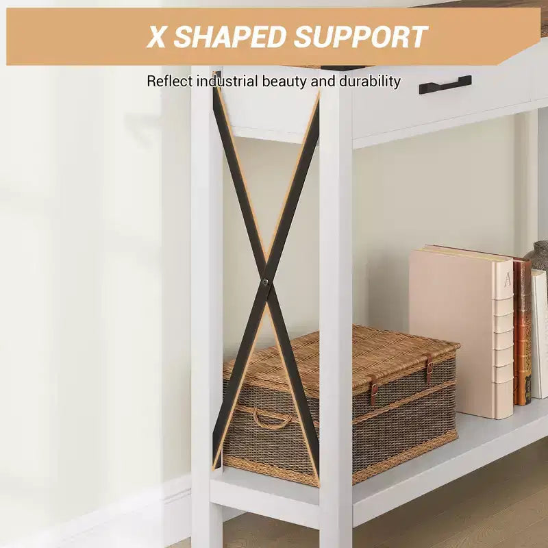COZONY 43 Table console de ferme avec 2 tiroirs et étagère de rangement à 2 niveaux, table d'entrée et de canapé étroite en bois pour couloir et salon