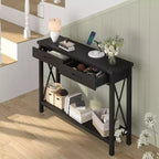 COZONY 43 Table console de ferme avec 2 tiroirs et étagère de rangement à 2 niveaux, table d'entrée et de canapé étroite en bois pour couloir et salon