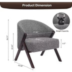 Fauteuil d'appoint moderne du milieu du siècle avec revêtement en tissu bouclette, fauteuil de salon bas pour le salon, la chambre à coucher, chaise de lecture confortable avec cadre en bois