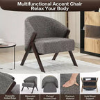 Fauteuil d'appoint moderne du milieu du siècle avec revêtement en tissu bouclette, fauteuil de salon bas pour le salon, la chambre à coucher, chaise de lecture confortable avec cadre en bois