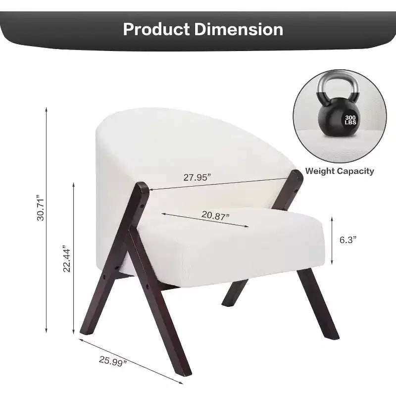 Fauteuil d'appoint moderne du milieu du siècle avec revêtement en tissu bouclette, fauteuil de salon bas pour le salon, la chambre à coucher, chaise de lecture confortable avec cadre en bois