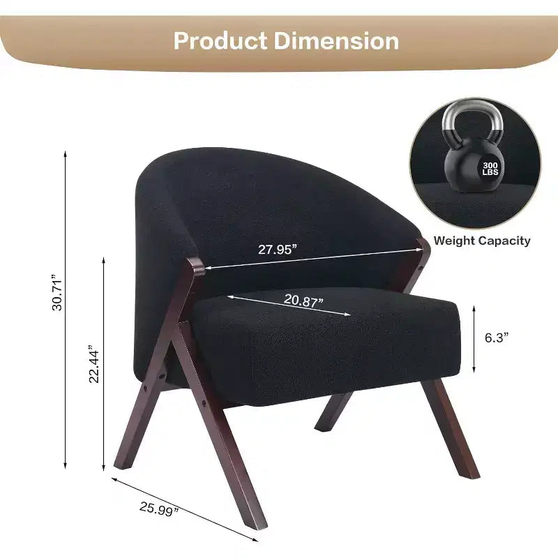 Fauteuil d'appoint moderne du milieu du siècle avec revêtement en tissu bouclette, fauteuil de salon bas pour le salon, la chambre à coucher, chaise de lecture confortable avec cadre en bois