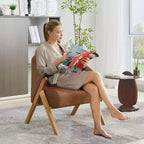 Fauteuil d'appoint moderne du milieu du siècle avec revêtement en tissu bouclette, fauteuil de salon bas pour le salon, la chambre à coucher, chaise de lecture confortable avec cadre en bois