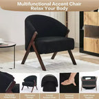 Fauteuil d'appoint moderne du milieu du siècle avec revêtement en tissu bouclette, fauteuil de salon bas pour le salon, la chambre à coucher, chaise de lecture confortable avec cadre en bois