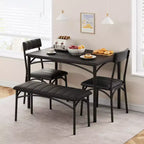 Ensemble de salle à manger 4 pièces avec table, banc et 2 chaises, dinette moderne peu encombrante