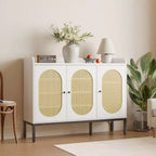 Coolmee Shoe Cabinet with 3 Rattan Doors, 7-Tier Freestanding Shoe Storage Organizer with Adjustable Shelves for Entryway, Hallway, Living Room