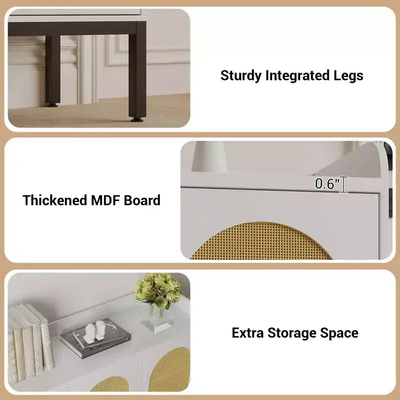 Meuble à chaussures Coolmee avec 3 portes en rotin, organisateur de rangement à chaussures autoportant à 7 niveaux avec étagères réglables pour entrée, couloir, salon