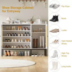 Meuble à chaussures Coolmee avec 3 portes en rotin, organisateur de rangement à chaussures autoportant à 7 niveaux avec étagères réglables pour entrée, couloir, salon
