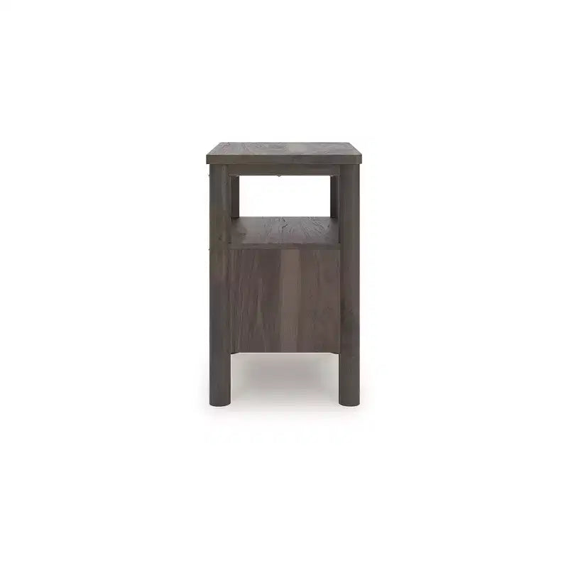 Table de chevet à un tiroir Ashly Cadmori de Signature Design - Fini noyer brun riche, recharge USB-A et USB-C, éclairage d'ambiance, accents cannelés