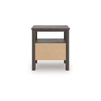 Table de chevet à un tiroir Ashly Cadmori de Signature Design - Fini noyer brun riche, recharge USB-A et USB-C, éclairage d'ambiance, accents cannelés