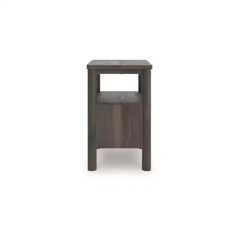 Table de chevet à un tiroir Ashly Cadmori de Signature Design - Fini noyer brun riche, recharge USB-A et USB-C, éclairage d'ambiance, accents cannelés