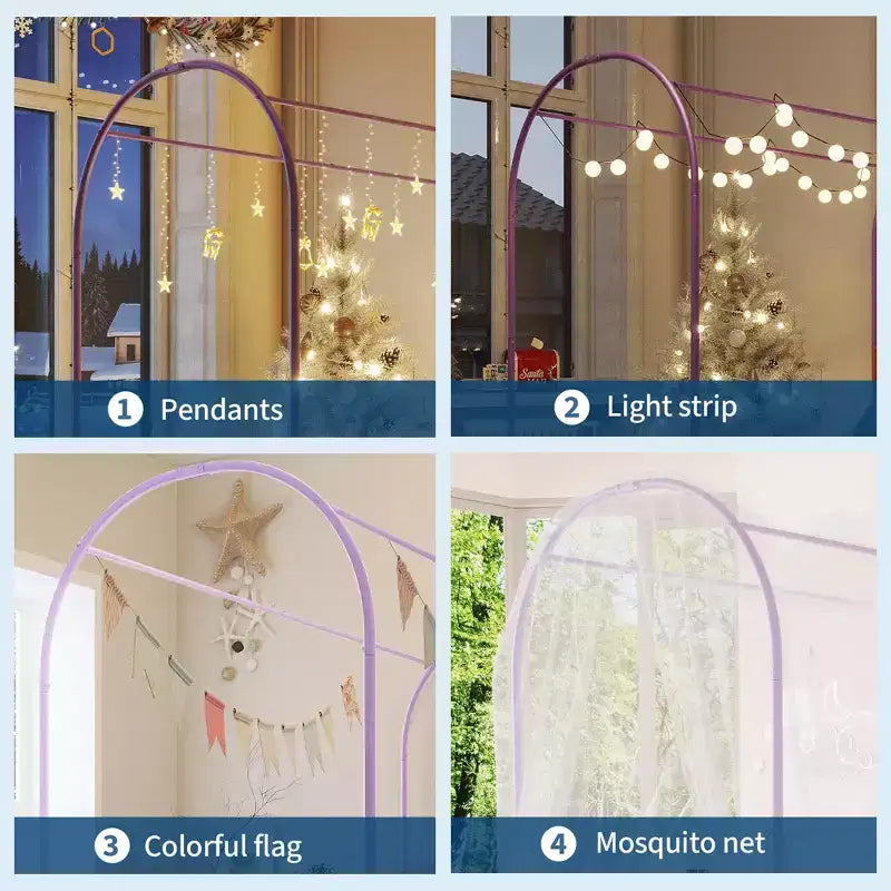 Cadre de lit à baldaquin avec tête de lit capitonnée, lit plateforme décoratif à arche supérieure, espace de rangement sous le lit, aucun sommier tapissier requis