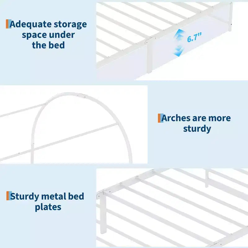 Cadre de lit à baldaquin avec tête de lit capitonnée, lit plateforme décoratif à arche supérieure, espace de rangement sous le lit, aucun sommier tapissier requis