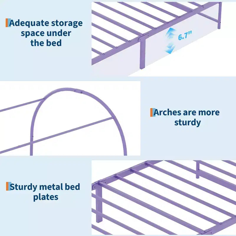 Cadre de lit à baldaquin avec tête de lit capitonnée, lit plateforme décoratif à arche supérieure, espace de rangement sous le lit, aucun sommier tapissier requis