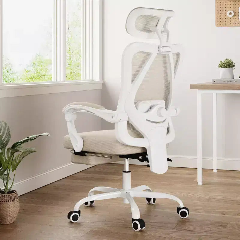 MAYEERTY Chaise de Bureau Ergonomique en Maille - Avec Appui-tête, Support Lombaire et Repose-pieds pour Bureau à Domicile et Étude (Kaki)
