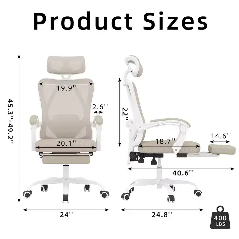 MAYEERTY Chaise de Bureau Ergonomique en Maille - Avec Appui-tête, Support Lombaire et Repose-pieds pour Bureau à Domicile et Étude (Kaki)