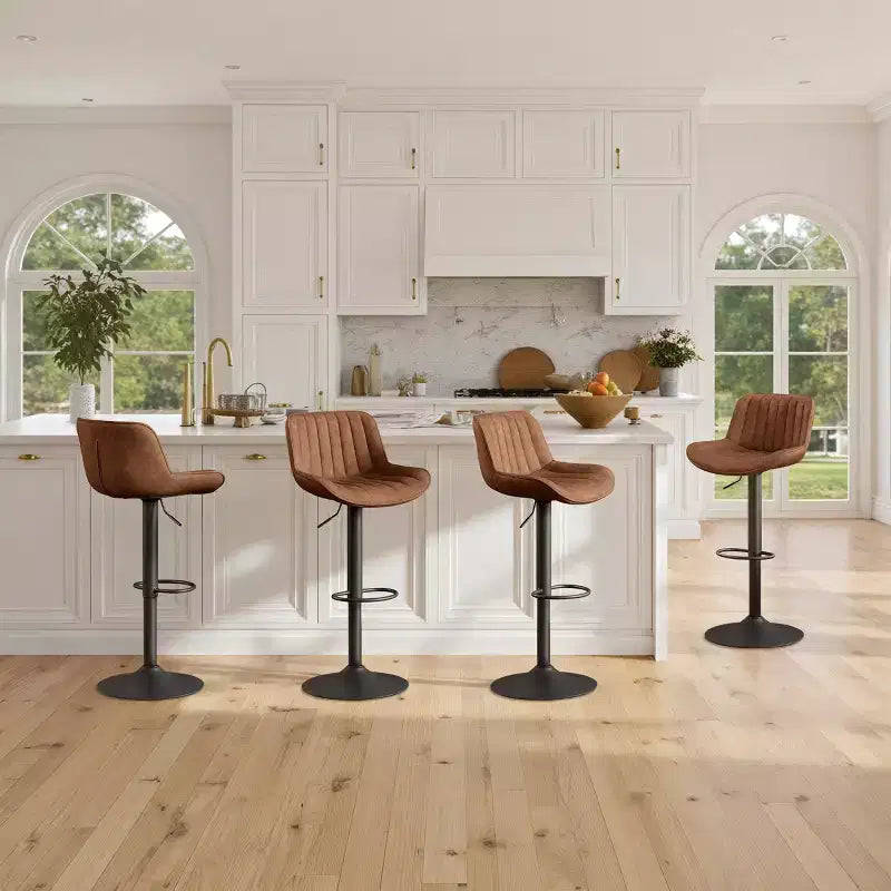 Lot de 4 tabourets de bar Art Leon en similicuir, pivotants et réglables en hauteur