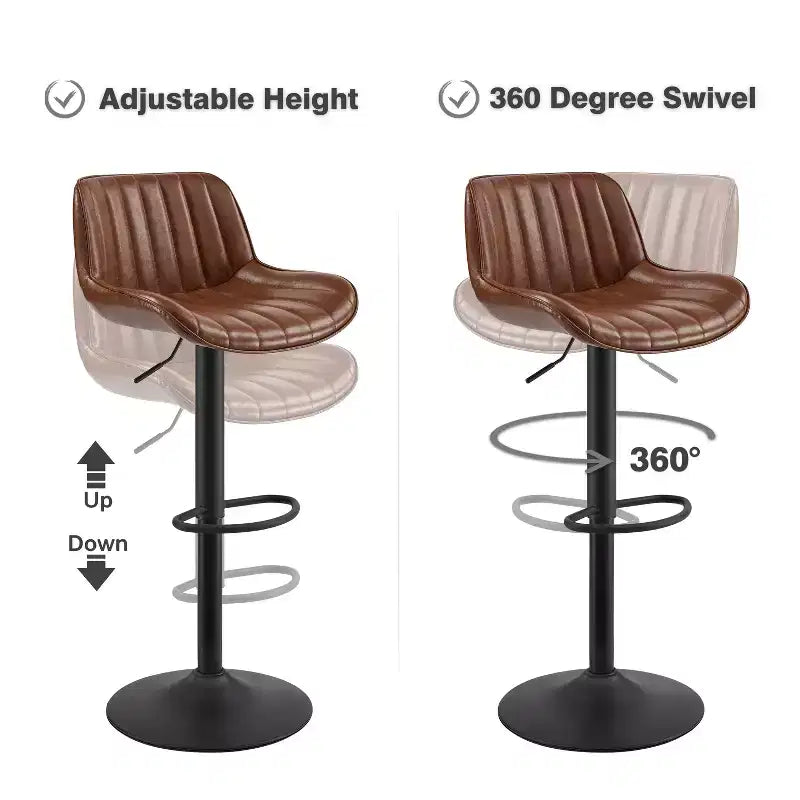 Lot de 4 tabourets de bar Art Leon en similicuir, pivotants et réglables en hauteur