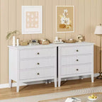Commode moderne à 3 tiroirs avec design cannelé, sangles anti-basculement et glissières silencieuses pour chambre, salon, salle de bain