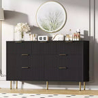 Modern 7-Drawer Fluted Dresser with Gold Handles, Wide Wooden Storage Chest for Bedroom, Living Room, Entryway