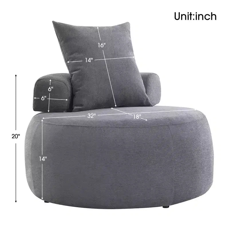 Fauteuil d'appoint rond surdimensionné GustoWave, canapé moderne rembourré avec oreillers, fauteuil de loisirs confortable pour salon, tissu chenille, gris clair