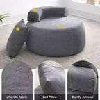 Fauteuil d'appoint rond surdimensionné GustoWave, canapé moderne rembourré avec oreillers, fauteuil de loisirs confortable pour salon, tissu chenille, gris clair