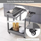 Chariot de service utilitaire à roulettes et étagères à rebords, Chariot de préparation d'extérieur à 2 étagères pour la maison, le bureau, le barbecue de terrasse, le barbecue de jardin, capacité de 227 kg