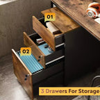DEXYLLO Caisson de bureau roulant à 3 tiroirs avec serrure, meuble de rangement en bois sous le bureau pour la maison ou le bureau, convient aux documents de format Lettre/Légal/A4