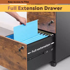 DEXYLLO Caisson de bureau roulant à 3 tiroirs avec serrure, meuble de rangement en bois sous le bureau pour la maison ou le bureau, convient aux documents de format Lettre/Légal/A4