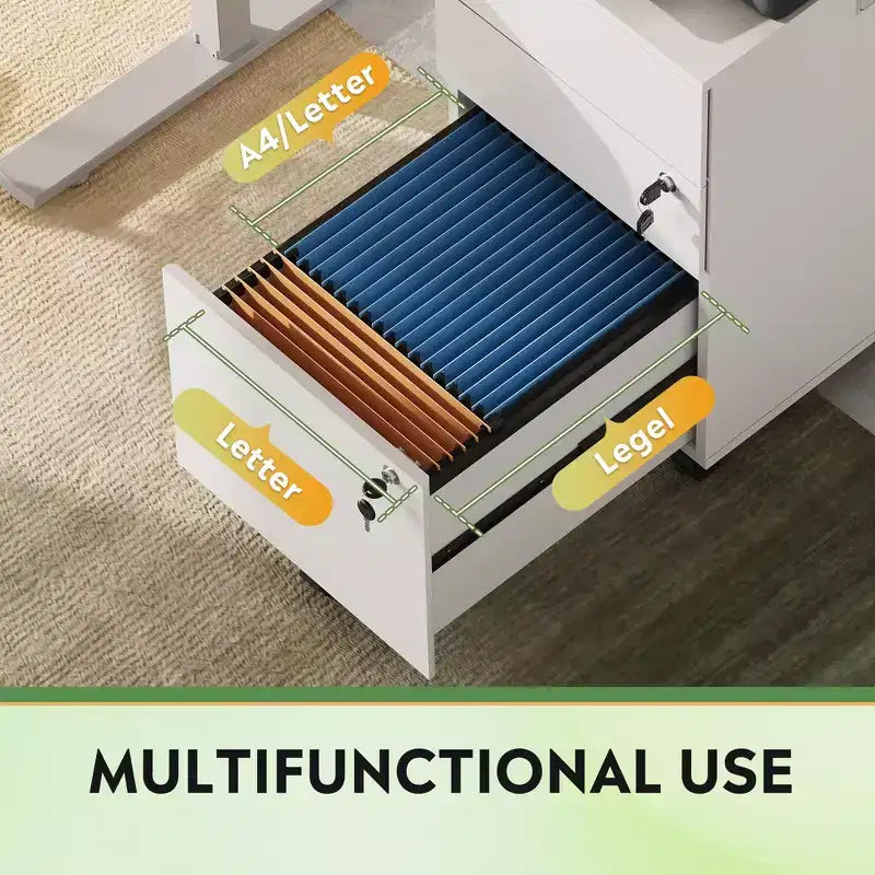DEXYLLO Caisson de bureau roulant à 3 tiroirs avec serrure, meuble de rangement en bois sous le bureau pour la maison ou le bureau, convient aux documents de format Lettre/Légal/A4