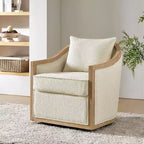 Fauteuil Gordon Farmhouse en rotin et bois massif avec bordure en bois massif|ART OF LIVING DESIGNS-IVORY