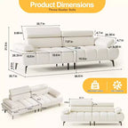 Canapé-lit futon Acekool 86'', convertible 3 places avec dossier et appuie-tête réglables, en similicuir, pour salon, canapé