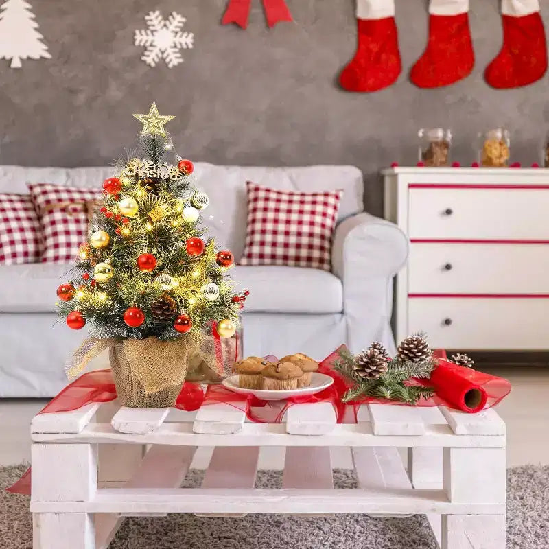 Sapin de table floqué Acekool 90 cm : ambiance saisonnière instantanée avec éclairage sans fil