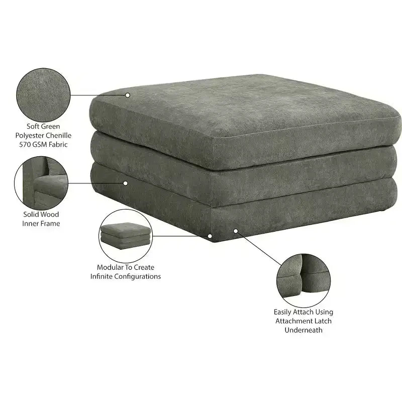 Meridian Furniture, Pouf modulaire rembourré en tissu chenille Stellar