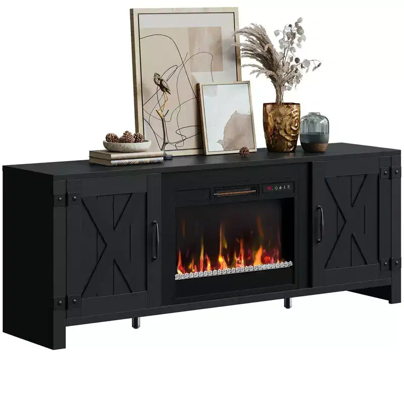 Bestier Meuble TV de cheminée rustique 63 po pour téléviseurs jusqu'à 70 po, centre de divertissement avec cheminée chauffante 23 po et armoire avec porte de grange