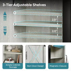 Bestier Meuble TV de cheminée rustique 63 po pour téléviseurs jusqu'à 70 po, centre de divertissement avec cheminée chauffante 23 po et armoire avec porte de grange