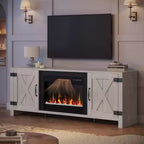 Bestier Meuble TV de cheminée rustique 63 po pour téléviseurs jusqu'à 70 po, centre de divertissement avec cheminée chauffante 23 po et armoire avec porte de grange