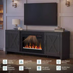 Bestier Meuble TV de cheminée rustique 63 po pour téléviseurs jusqu'à 70 po, centre de divertissement avec cheminée chauffante 23 po et armoire avec porte de grange