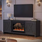 Bestier Meuble TV de cheminée rustique 63 po pour téléviseurs jusqu'à 70 po, centre de divertissement avec cheminée chauffante 23 po et armoire avec porte de grange