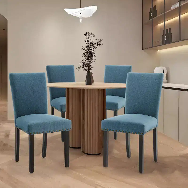 Lot de 2 chaises de salle à manger modernes, chaises de cuisine en tissu rembourré avec garniture cloutée, chaises de salle à manger confortables pour petit appartement, maison