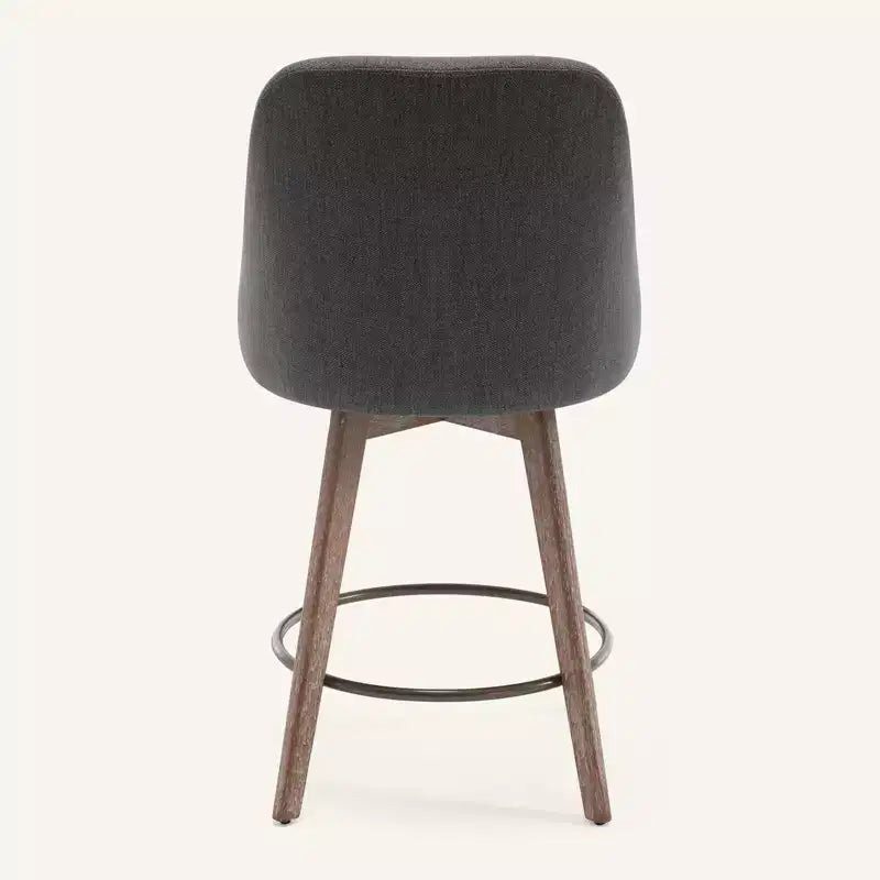 Lot de 4 tabourets de bar pivotants Bekrvio de 66 cm avec dossiers et pieds en bois, tabourets de bar rembourrés en tissu lin/cuir PU pour îlot de cuisine