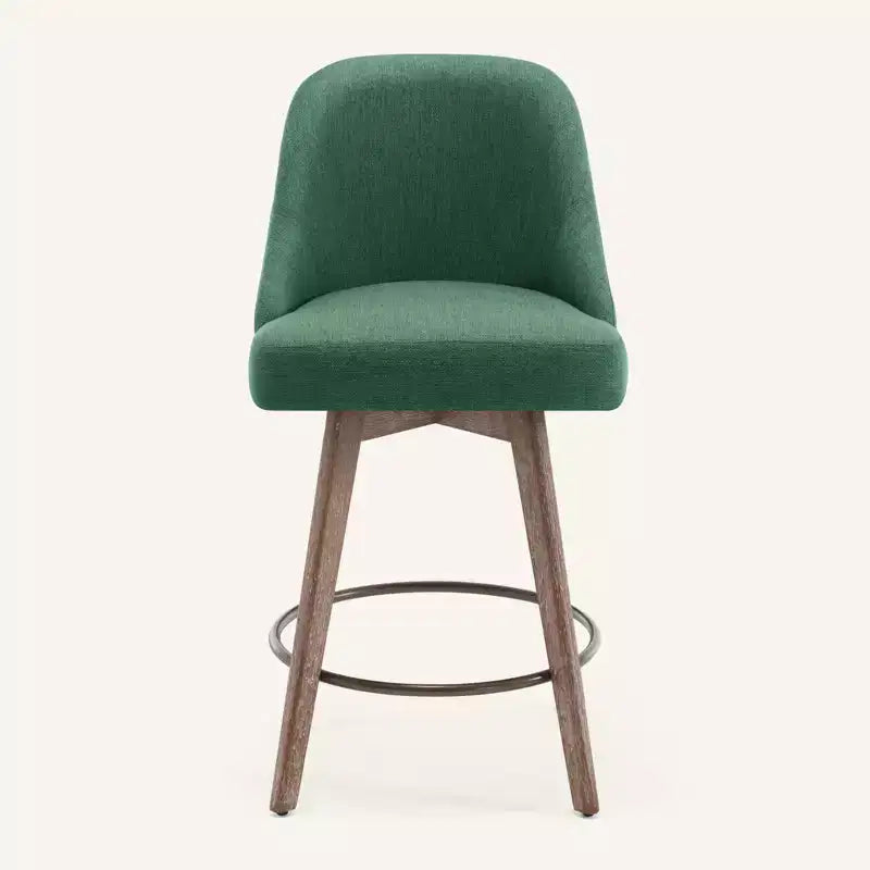Lot de 4 tabourets de bar pivotants Bekrvio de 66 cm avec dossiers et pieds en bois, tabourets de bar rembourrés en tissu lin/cuir PU pour îlot de cuisine