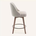 Lot de 4 tabourets de bar pivotants Bekrvio de 66 cm avec dossiers et pieds en bois, tabourets de bar rembourrés en tissu lin/cuir PU pour îlot de cuisine