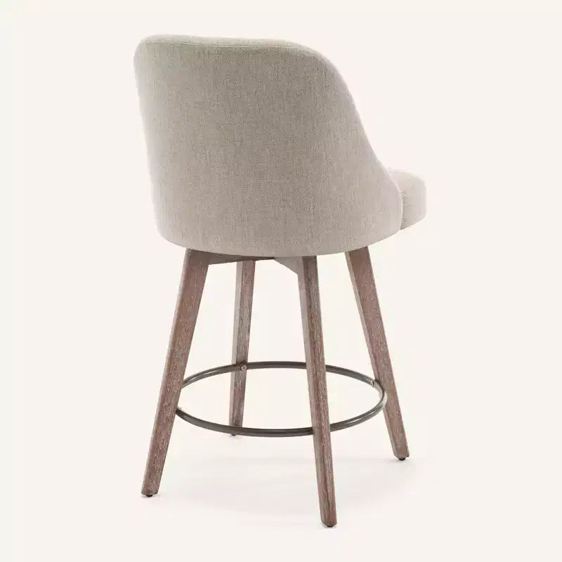 Lot de 4 tabourets de bar pivotants Bekrvio de 66 cm avec dossiers et pieds en bois, tabourets de bar rembourrés en tissu lin/cuir PU pour îlot de cuisine